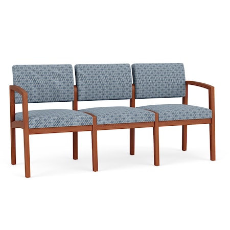 Lenox Wood 3 Seat Tandem Seating Wood Frame No Center Arms, Cherry, RS Rain Song Upholstery